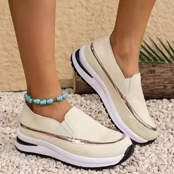 Женские кроссовки весна осень модные туфли на платформе женские слипоны элегантные туфли удобные кроссовки большого размера женские 36 бежевый