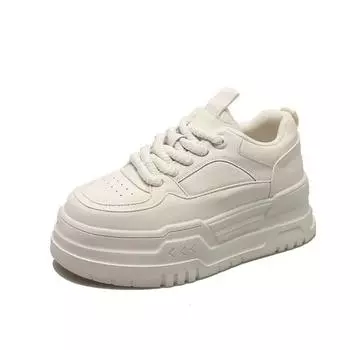 Женские кроссовки весна-осень на платформе белые туфли с круглым носком трендовые на шнуровке модные повседневные спортивные туфли повышающие рост теннисные туфли 35