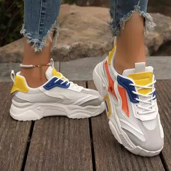 Женские кроссовки весна-осень толстая подошва дышащие повседневные кроссовки женские на шнуровке модные уличные туфли без застежек для ходьбы для женщин 35 чёрный