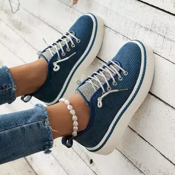 Женские кроссовки Zapatillas Mujer, новая модная повседневная спортивная обувь на платформе с кристаллами, женские дышащие женские кроссовки на шнуровке 36