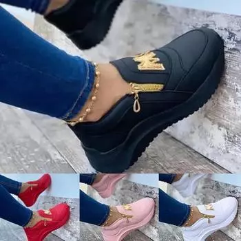 Женские кроссовки, женская спортивная обувь, на толстой подошве, на танкетке, женская повседневная обувь на молнии, женская обувь на платформе 35 чёрный