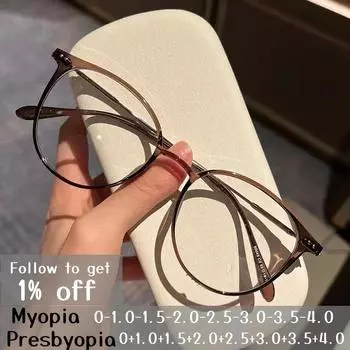 Женские круглые очки для чтения Прозрачные очки, блокирующие синий свет, унисекс, роскошные очки по рецепту для коррекции зрения Миопия Пресбиопия 0