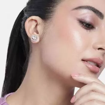 Женские круглые серьги-гвоздики Estele с родиевым покрытием и CZ