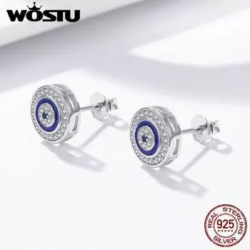 Женские круглые серьги-гвоздики WOSTU из стерлингового серебра 925 пробы с голубым глазом Earrings
