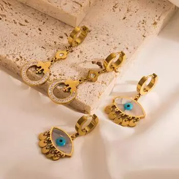 Женские круглые серьги-капли «Глаз дьявола» из нержавеющей титановой стали, капельное масло, кристаллы, геометрические украшения для ушей OneSize