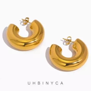 Женские круглые серьги-кольца толщиной 10 мм, полые ювелирные изделия из нержавеющей стали на каждый день серебряный