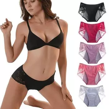 Женские кружева Средняя талия Физиологические брюки Герметичные гигиенические брюки Чистый хлопок Антибактериальные санитарные брюки XL