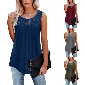 Женские кружевные активные майки без рукавов с рюшами, свободная туника, блузка, рубашка, блузка L армия зеленый