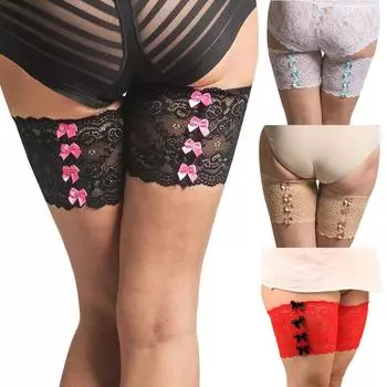 Женские кружевные эластичные повязки на бедра с бантом, предотвращающие натирание бедра, носки A чёрный