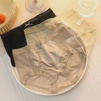 Женские кружевные атласные трусики средней посадки с хлопковой вставкой, облегающие бедра, дышащая сетка, бесшовные трусы XL