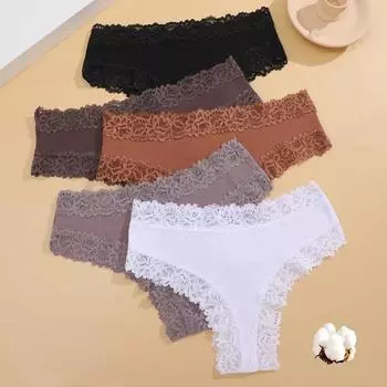 Женские кружевные бесшовные хлопковые трусики сексуальные бразильские трусики в рубчик дышащее нижнее белье для девочек мягкое нижнее белье больших размеров S-XL S чёрный