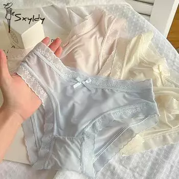 Женские кружевные бесшовные трусики японское кремовое нижнее белье сексуальное дышащее быстросохнущее обнаженное белье M чёрный