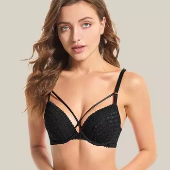 Женские кружевные бюстгальтеры пуш-ап 32B чёрный