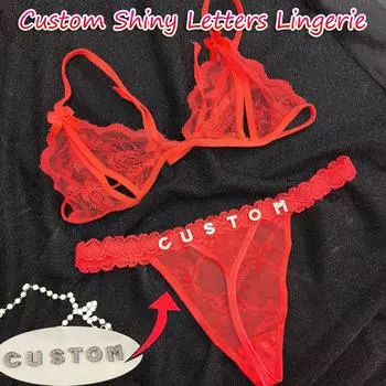 Женские кружевные бюстгальтеры с цветами, трусики, нижнее белье, женские стринги, трусики-стринги с именами One Size