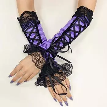 Женские кружевные длинные перчатки, перчатки без пальцев на шнуровке, перчатки для вечеринок и свадеб, зимние перчатки длиной до локтя с лентой, костюмы для косплея