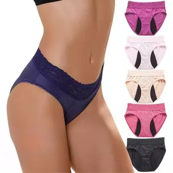 Женские кружевные физиологические трусы больших размеров с четырьмя слоями, не требующие ношения гигиенических прокладок, спереди и сзади, герметичные менструальные трусы-трусики S чёрный