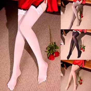 Женские кружевные гетры, высокие чулки 120D, бархатные чулочно-носочные изделия, колготки, силиконовая лента, противоскользящая эластичная резинка чёрный