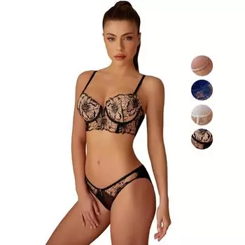 Женские кружевные комплекты нижнего белья с глубоким V-образным вырезом, бюстгальтеры Push Up с вышитыми цветочными трусиками из 2 предметов, сексуальное нижнее белье, ежедневное нижнее белье 70B