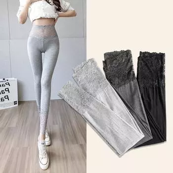 Женские кружевные леггинсы из модала и хлопка, модные тонкие лоскутные леггинсы с дышащей тканью, эластичные удобные брюки L темно серый