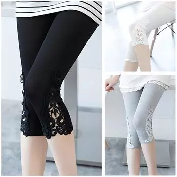 Женские кружевные леггинсы с полыми штанинами, женские короткие капри до середины голени, обтягивающие брюки, женские брюки большого размера L чёрный