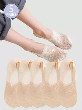 Женские кружевные невидимые носки-лодочки (включая силикон) One Size чёрный