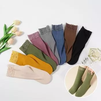 Женские кружевные носки Crew Теплые женские зимние носки Термо толстые уютные носки Crew 34-40 чёрный