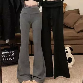 Женские кружевные повседневные брюки для йоги с высокой талией, широкие брюки для фитнеса и тренировок, домашние брюки для женщин S серый