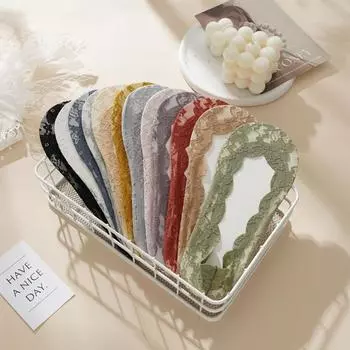 Женские кружевные повседневные нескользящие носки-лодочки one size чёрный