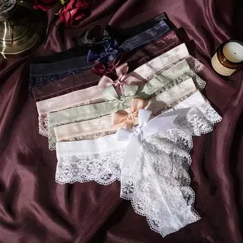 Женские кружевные прозрачные трусики сексуальное нижнее белье с низкой талией бесшовные стринги с бантом M