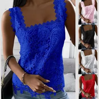 Женские кружевные пуловеры без рукавов, жилет, женская летняя майка, блузка, футболки S чёрный