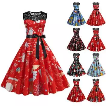 Женские кружевные рождественские свободные платья макси с высокой талией для свадеб и праздников XL чёрный