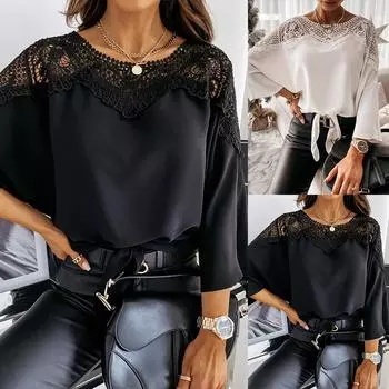 Женские кружевные рубашки с длинным рукавом с цветочным принтом, блузки, женские повседневные офисные топы