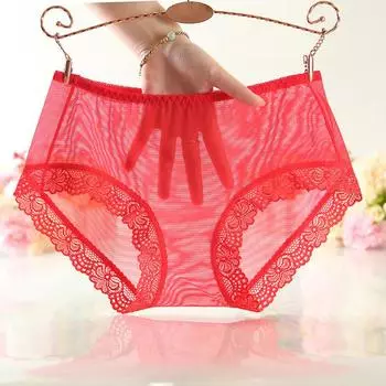 Женские кружевные сетчатые дышащие прозрачные трусы среднего размера больших размеров L красный