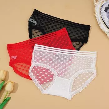 Женские кружевные сетчатые сексуальные трусики, перспективное нижнее белье с вырезами в виде сердца для девочек, нижнее белье, удобные трусы с низкой талией M