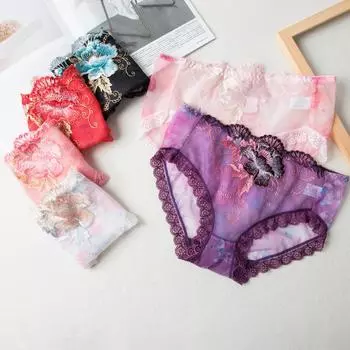 Женские кружевные сетчатые трусики-слипы – сексуальные бесшовные трусики с цветочной вышивкой, средней посадки, ультратонкие и дышащие XL (130-150 lbs) светло-зеленый