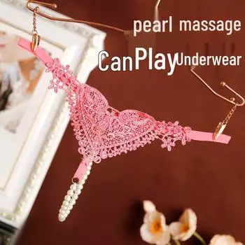 Женские кружевные сетчатые вышитые стринги с деталью из жемчуга и тонкими бретельками One Size