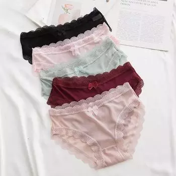 Женские кружевные сексуальные полые трусы ультратонкие дышащие бесшовные трусы с низкой талией L чёрный