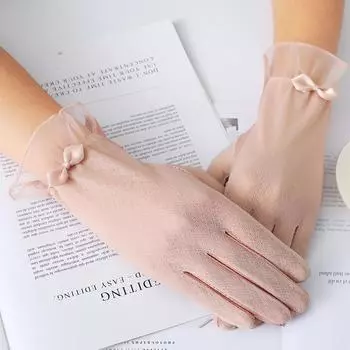 Женские кружевные солнцезащитные перчатки, летние перчатки из ледяного шелка для путешествий на открытом воздухе, езды на велосипеде, имитации скольжения, сенсорных экранов One size