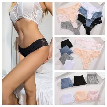 Женские кружевные стринги FINETOO, сексуальные трусики со средней посадкой, хлопковое нижнее белье, мягкие и дышащие S белый