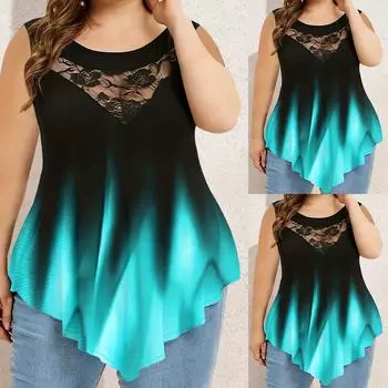 Женские кружевные топы без рукавов с сексуальным принтом, женская повседневная базовая блузка с открытой блузкой, футболка 1XL чёрный