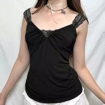 Женские кружевные топы-майки с плиссировкой на груди, сексуальные, с V-образным вырезом и талией, утягивающие, с сотней нижних маек S чёрный