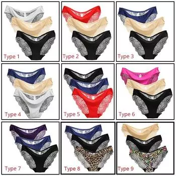 Женские кружевные трусики, бесшовные хлопковые трусики, полые трусы, нижнее белье, 3 шт./лот Size XL-Type 1
