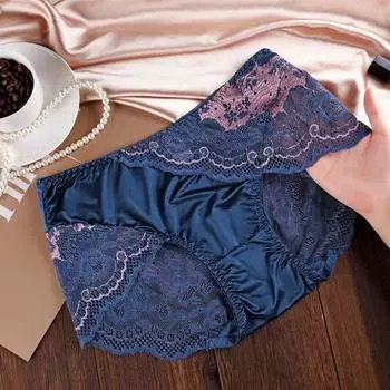 Женские кружевные трусики большого размера: Удобная средняя талия, модальный хлопок, высокая эластичность, осень/зима. XL [70-88kg]