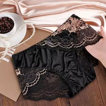 Женские кружевные трусики большого размера: Удобная средняя талия, модальный хлопок, высокая эластичность, осень/зима.