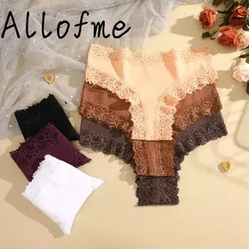 Женские кружевные трусики FINETOO, сексуальное нижнее белье с низкой талией, бесшовное и бесследное белье S чёрный