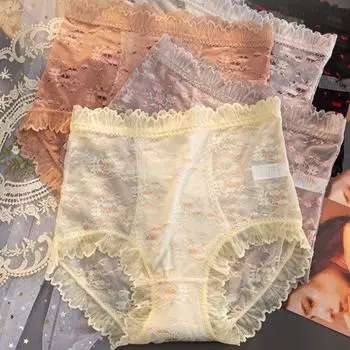 Женские кружевные трусики, летние, ультратонкие трусики с высокой талией, сексуальные, дышащие, утягивающие трусы больших размеров L чёрный
