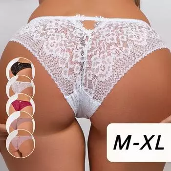 Женские кружевные трусики, прозрачное нижнее белье, полые мягкие трусы XL белый