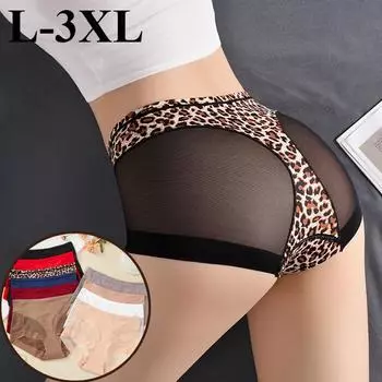 Женские кружевные трусики с леопардовым принтом средней высоты, женские трусы больших размеров, утягивающее нижнее белье L-3XL L чёрный