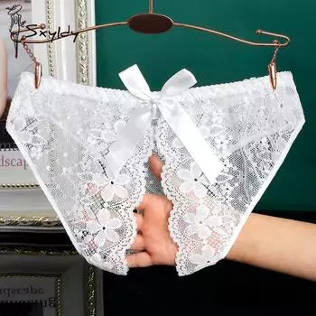 Женские кружевные трусики с открытой промежностью Plum Blossom Free To Take Off Bow Tie Temptation Сексуальное нижнее белье M