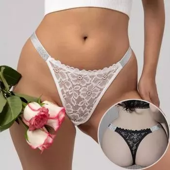 Женские кружевные трусики с широким поясом, очаровательные вышитые стринги европейского размера S